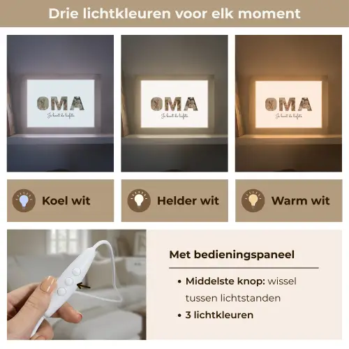Oma - Lettercollage Light Box met kabel (Tafellamp) klein -USP_lichtkleurNL
