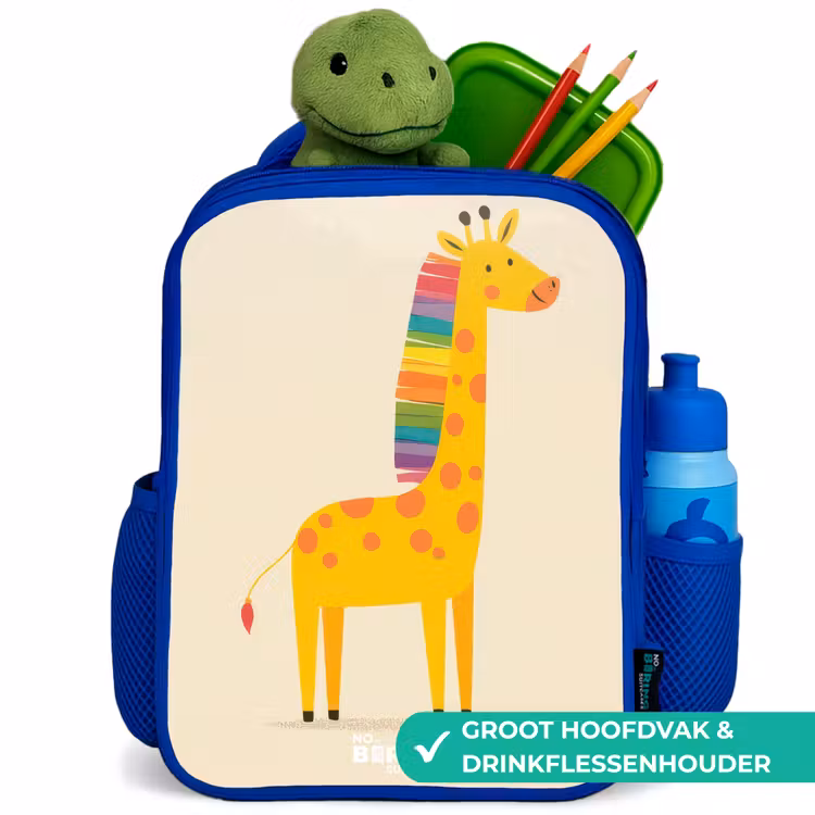 Giraffe - Dier - Kleurrijk Kinderrugzak - Blauw middel -inhoud_NL