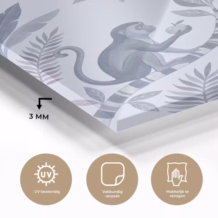 Aap - Boom - Bladeren - Jungle - Illustratie plexiglas 5mm klein -sfeer2