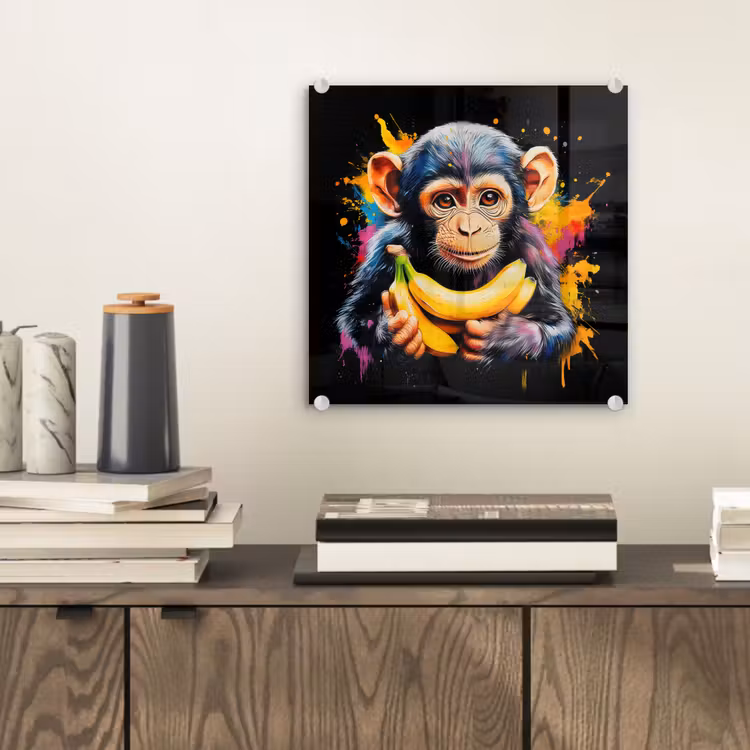 Aap - Graffiti - Kleurrijk - Bananen - Modern plexiglas 5mm klein -sfeer1