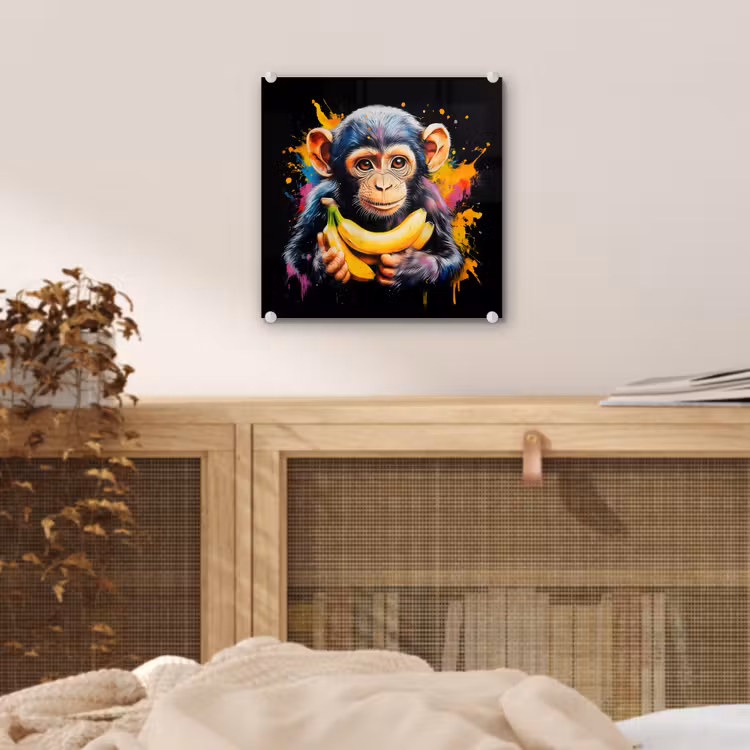 Aap - Graffiti - Kleurrijk - Bananen - Modern plexiglas 5mm klein -sfeer4