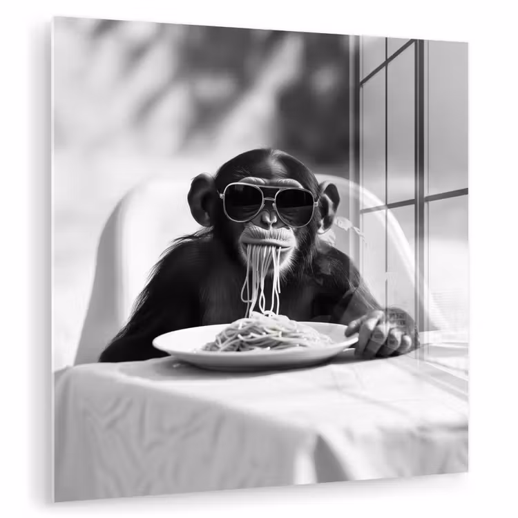 Aap - Spaghetti - Zonnebril - Zwart wit - Cool - Dier plexiglas 5mm klein -zzzproduct_nieuw