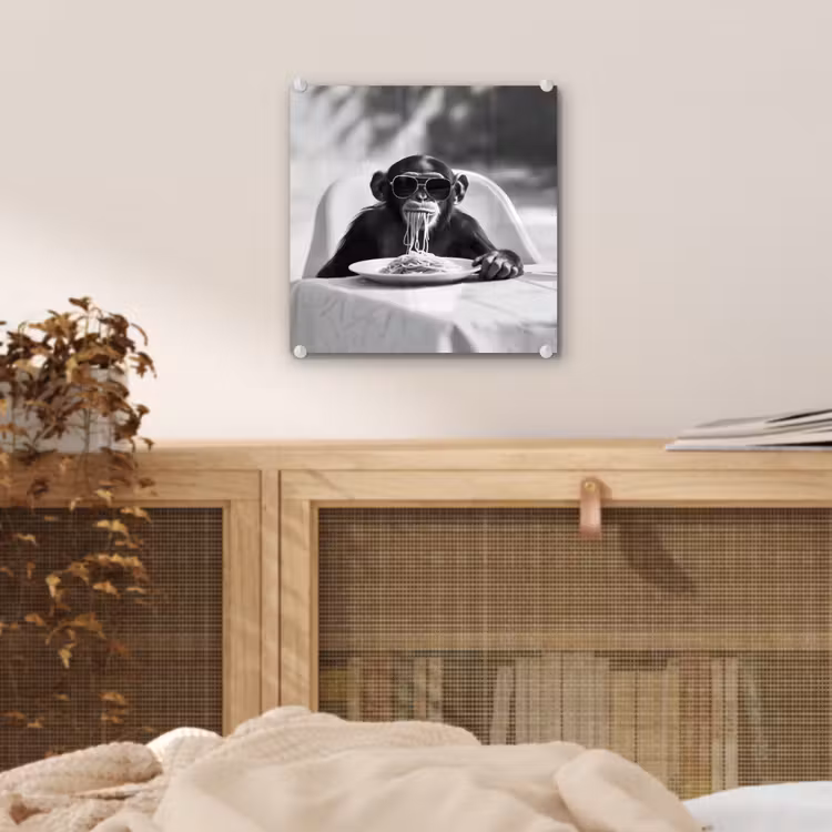Aap - Spaghetti - Zonnebril - Zwart wit - Cool - Dier plexiglas 5mm klein -sfeer4