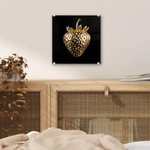 Aardbei - Goud - Zwart - Chrome plexiglas 5mm klein -sfeer4