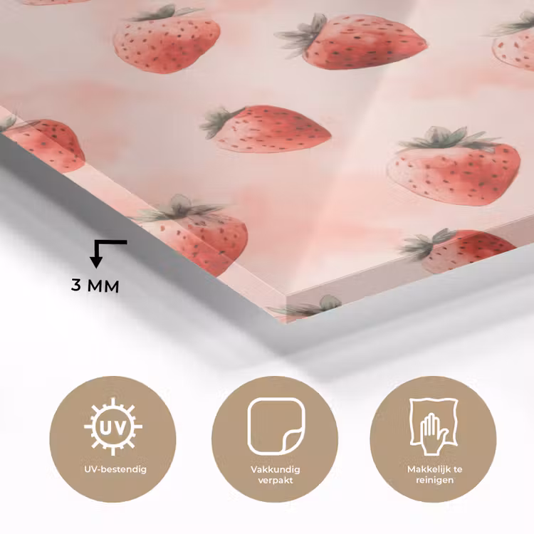 Aardbei - Patroon - Roze plexiglas 5mm klein 11 -sfeer2