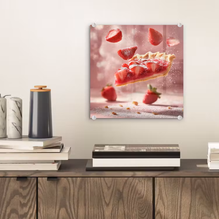 Aardbei - Taart- Eten - Roze plexiglas 5mm klein -sfeer1