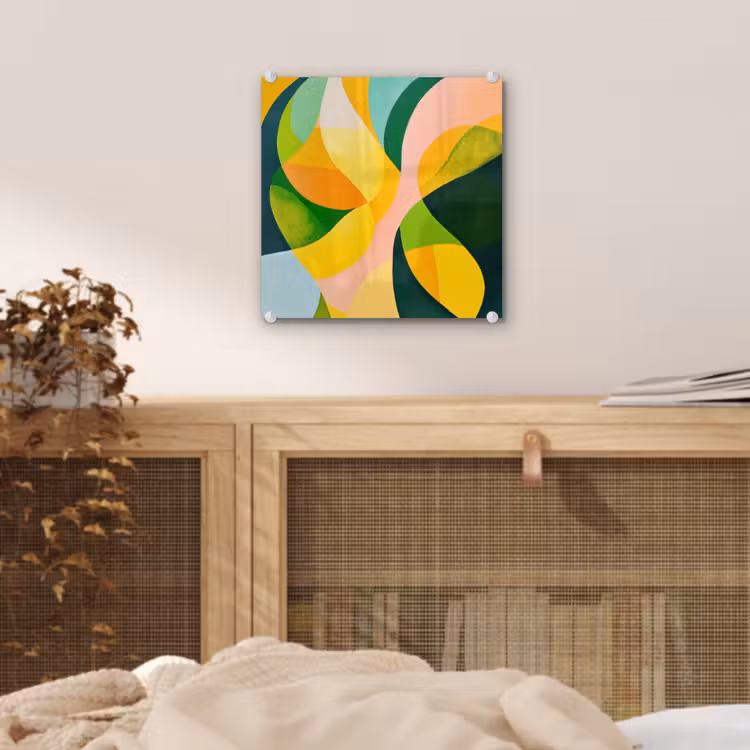 Abstract - Geel - Roze - Groen plexiglas 5mm klein -sfeer4
