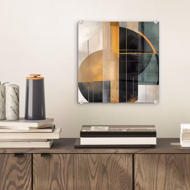 Abstract - Goud - Brons - Groen - Vormen - Modern plexiglas 5mm klein -sfeer1