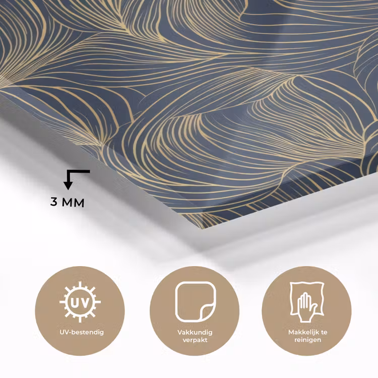Abstract - Lijnen - Blauw - Goud plexiglas 5mm klein 11 -sfeer2