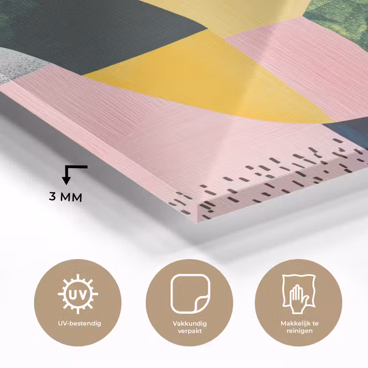 Abstract - Roze - Lappen - Vormen - Geel plexiglas 5mm klein -sfeer2