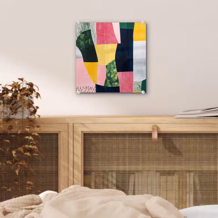 Abstract - Roze - Lappen - Vormen - Geel plexiglas 5mm klein -sfeer4