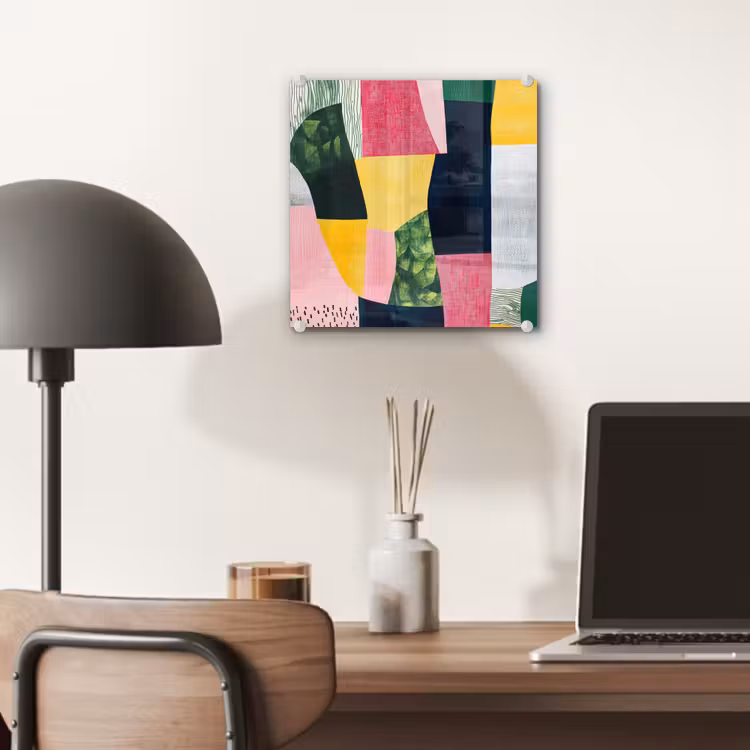 Abstract - Roze - Lappen - Vormen - Geel plexiglas 5mm klein -sfeer6