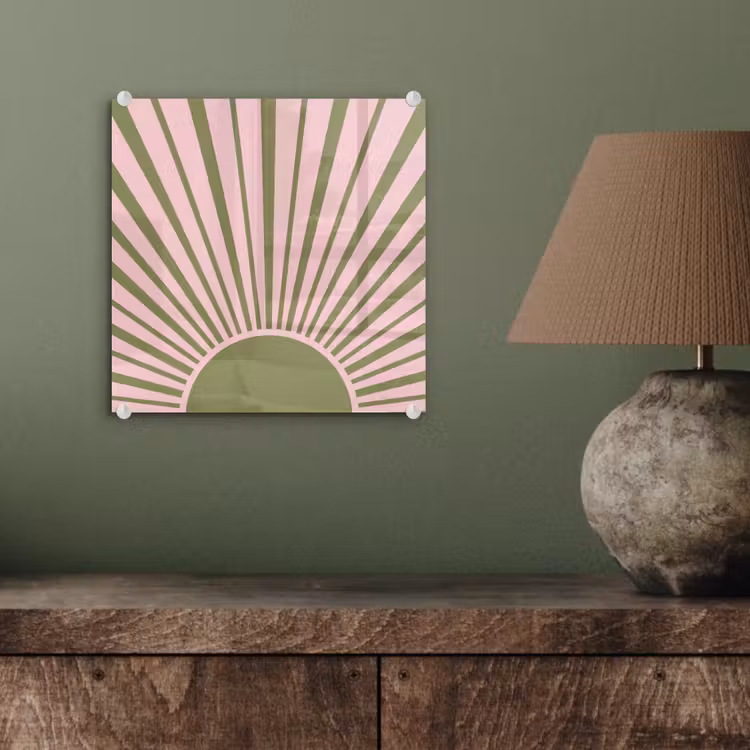 Abstract - Stralen - Grafisch - Roze - Groen plexiglas 5mm klein -sfeer3