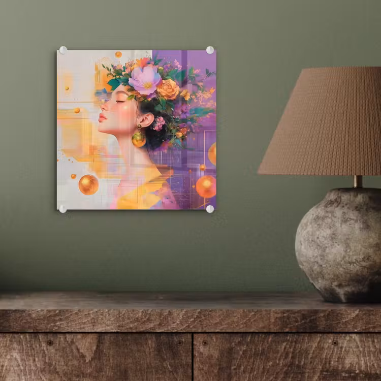 Abstract - Vrouw - Bloemenkroon - Goud plexiglas 5mm klein -sfeer3