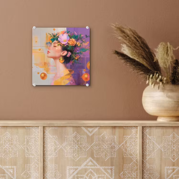 Abstract - Vrouw - Bloemenkroon - Goud plexiglas 5mm klein -sfeer5