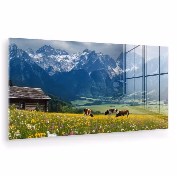 Alpen - Weide - Bergen - Koeien plexiglas 5mm klein -zzzproduct_nieuw