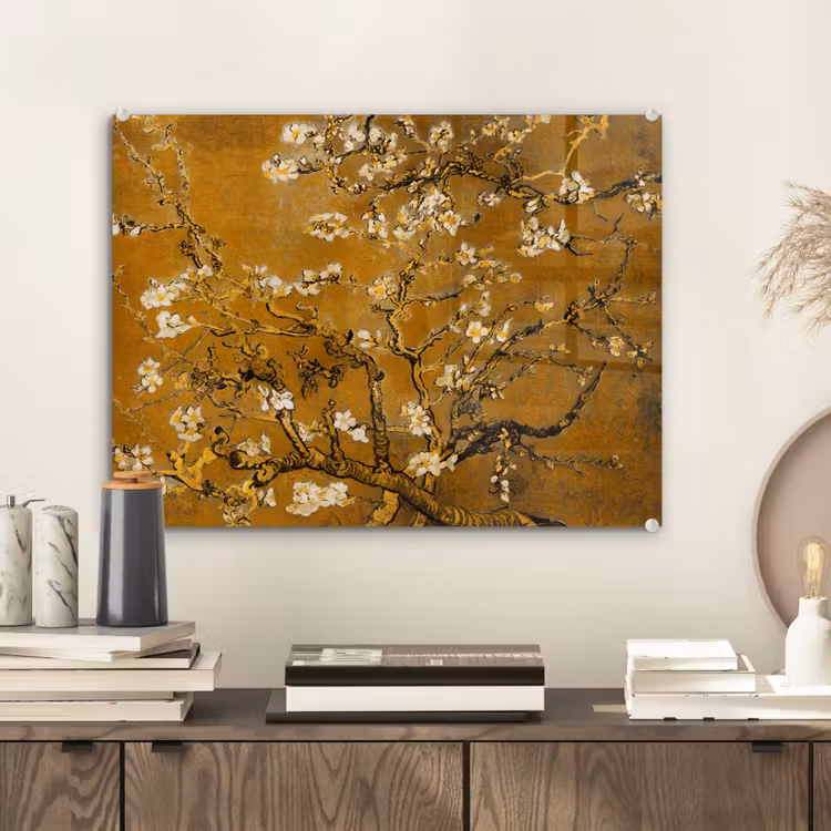Amandelbloesem - Vincent van Gogh - Goud plexiglas 5mm klein -sfeer1