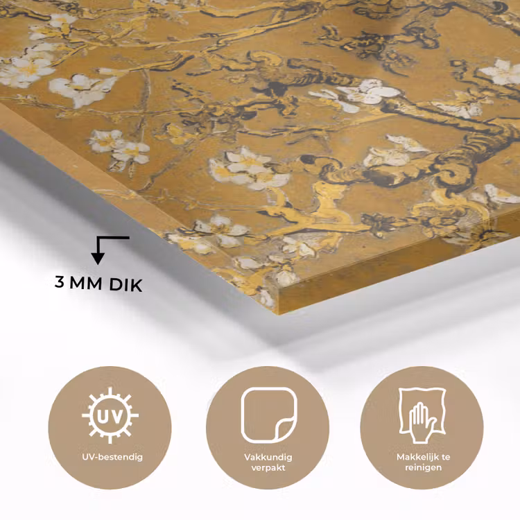 Amandelbloesem - Vincent van Gogh - Goud plexiglas 5mm klein -sfeer2