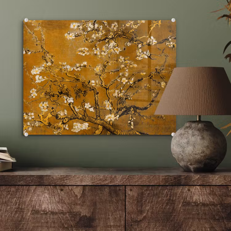 Amandelbloesem - Vincent van Gogh - Goud plexiglas 5mm klein -sfeer3