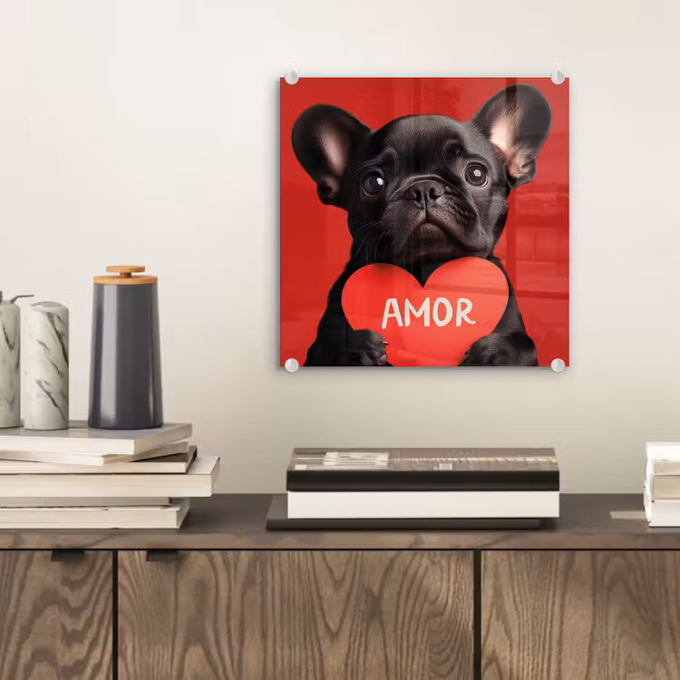 Amor - Hond - Hartje - Rood plexiglas 5mm klein -sfeer1