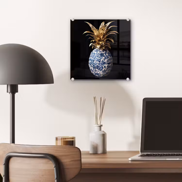 Ananas - Bloemen patroon - Goud - Delftsblauw plexiglas 5mm klein -sfeer6