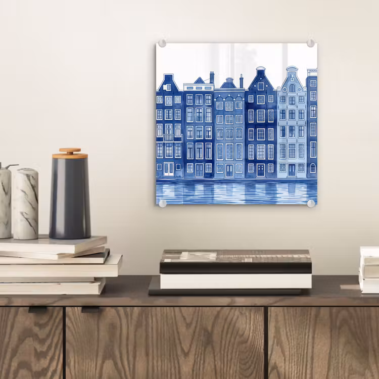 Aquarel - Grachtenpanden - Delfts - Blauw plexiglas 5mm klein -sfeer1
