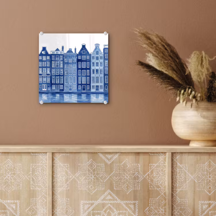 Aquarel - Grachtenpanden - Delfts - Blauw plexiglas 5mm klein -sfeer5