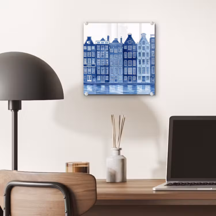 Aquarel - Grachtenpanden - Delfts - Blauw plexiglas 5mm klein -sfeer6