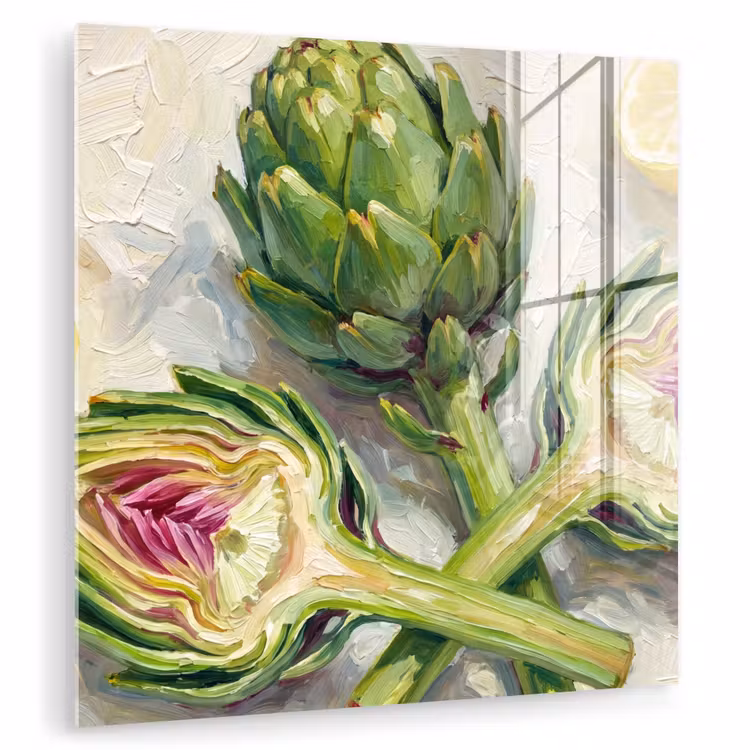 Glas schilderij - Artisjok - Citroen - Eten - Artisjok - Citroen - Eten plexiglas 5mm klein