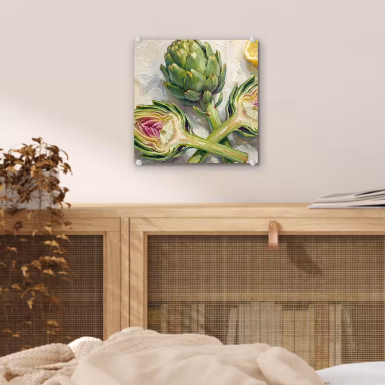 Glas schilderij - Artisjok - Citroen - Eten - Artisjok - Citroen - Eten plexiglas 5mm klein