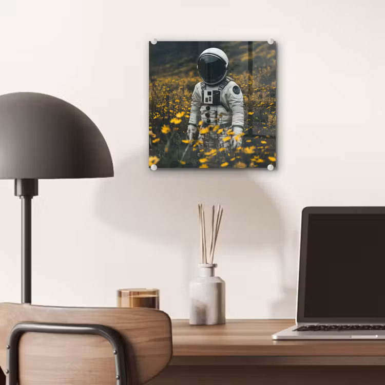 Astronaut - Bloemen - Veld - Geel plexiglas 5mm klein -sfeer6