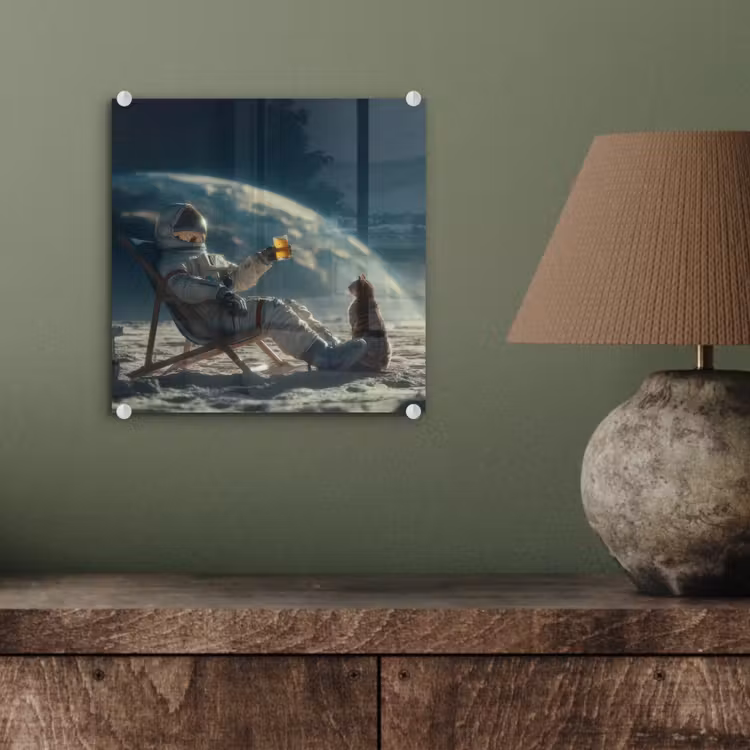Astronaut - Kat - Glas - Stoel plexiglas 5mm klein -sfeer3