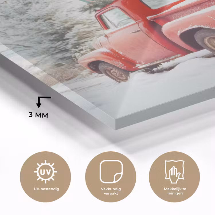 Auto - Rood - Cadeaus - Winter - Sneeuw - Kerst plexiglas 5mm klein -sfeer2