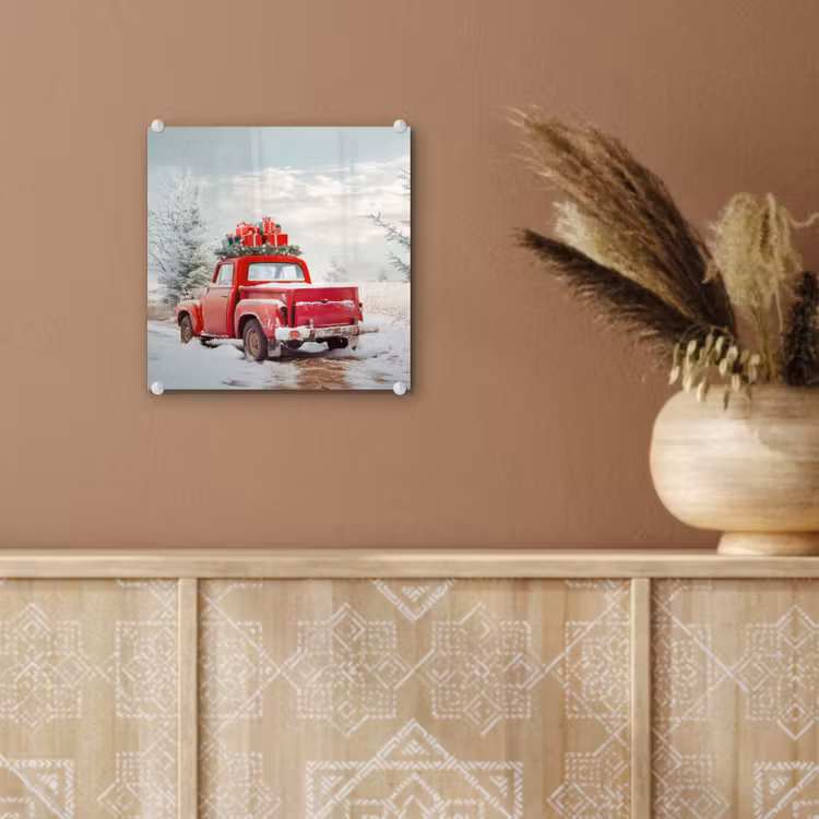 Auto - Rood - Cadeaus - Winter - Sneeuw - Kerst plexiglas 5mm klein -sfeer5