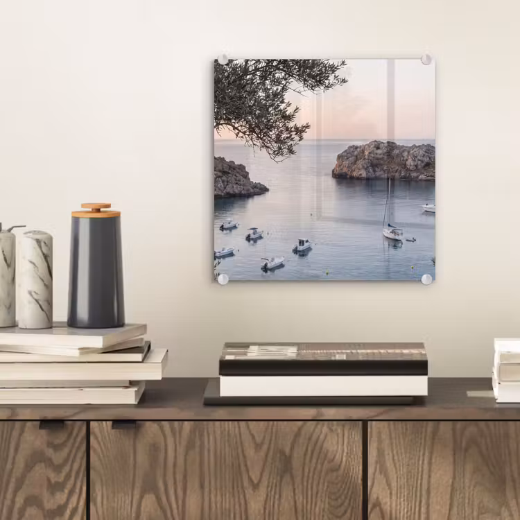 Glas schilderij - Baai - boten - zonsondergang - Baai - boten - zonsondergang plexiglas 5mm klein