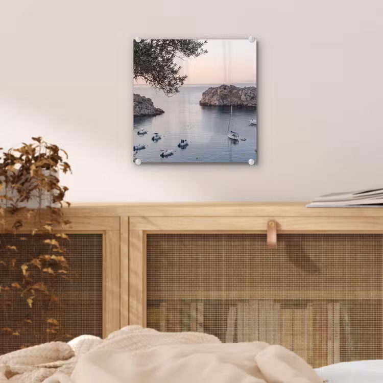 Glas schilderij - Baai - boten - zonsondergang - Baai - boten - zonsondergang plexiglas 5mm klein