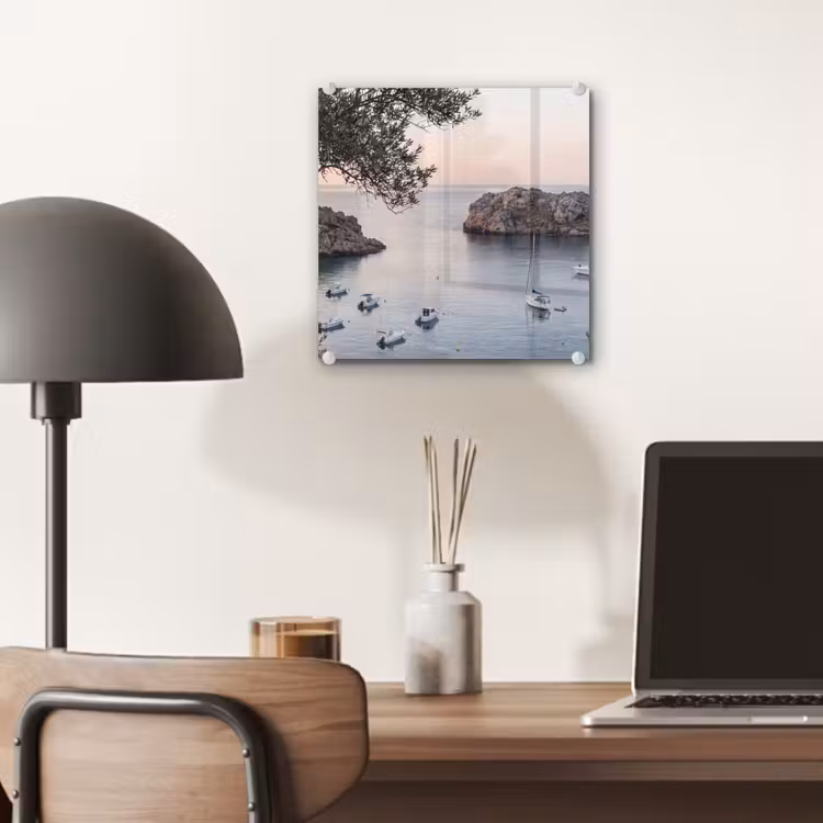 Glas schilderij - Baai - boten - zonsondergang - Baai - boten - zonsondergang plexiglas 5mm klein
