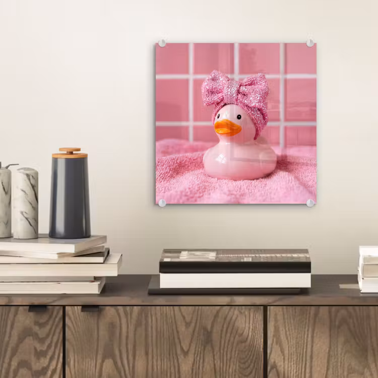 Badeend -Strik - Roze plexiglas 5mm klein -sfeer1