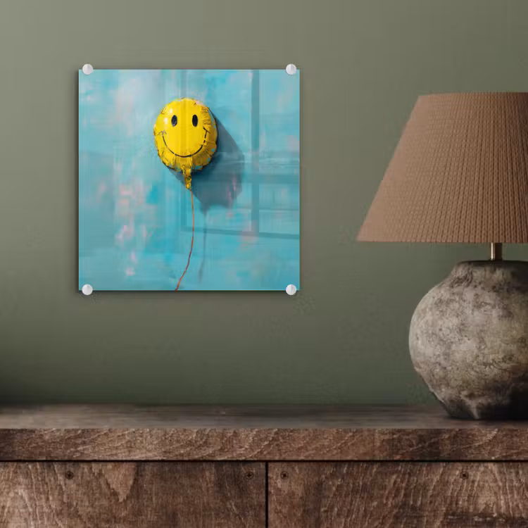 Ballon - Geel - Smiley plexiglas 5mm klein -sfeer3