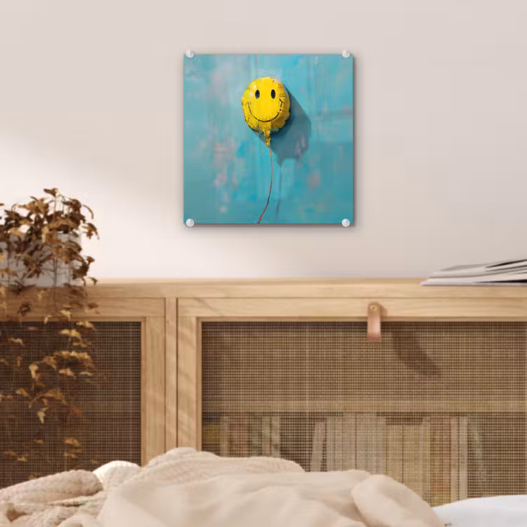 Ballon - Geel - Smiley plexiglas 5mm klein -sfeer4