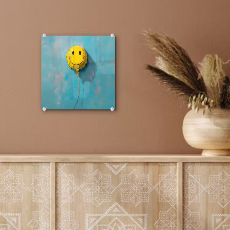 Ballon - Geel - Smiley plexiglas 5mm klein -sfeer5