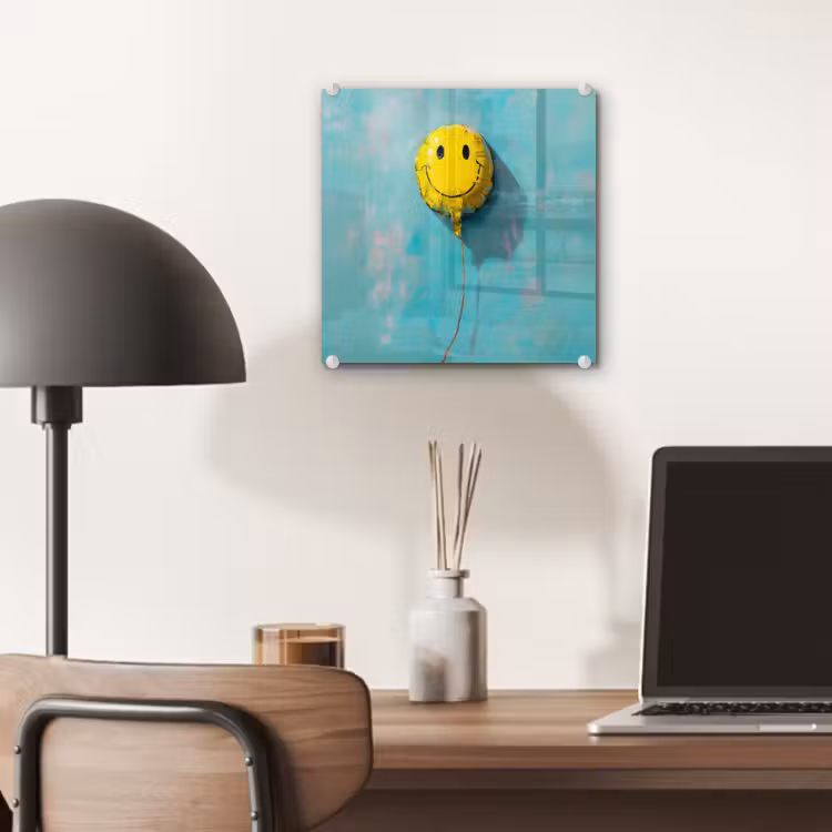 Ballon - Geel - Smiley plexiglas 5mm klein -sfeer6