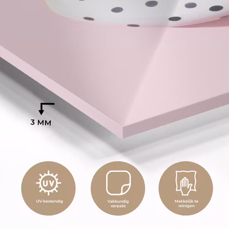 Banaan - Stippen - roze plexiglas 5mm klein -sfeer2