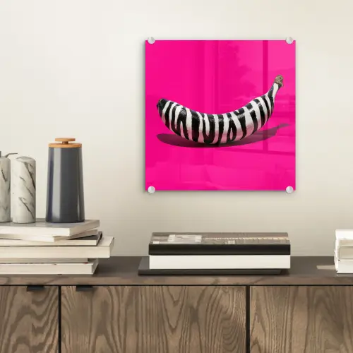 Banaan - Zebraprint - Roze plexiglas 5mm klein -sfeer1