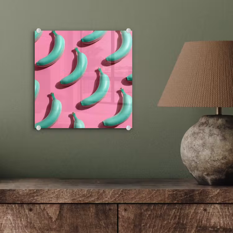 Bananen - Patroon - Blauw - Roze plexiglas 5mm klein -sfeer3
