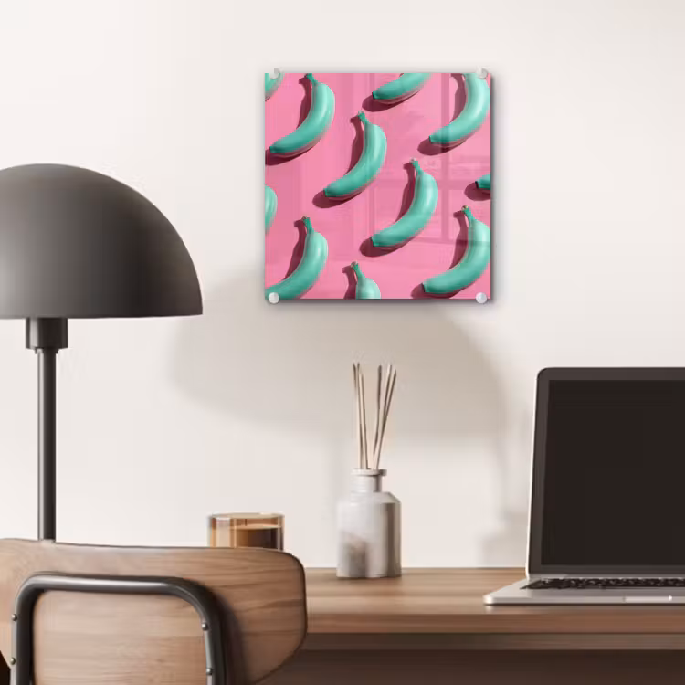 Bananen - Patroon - Blauw - Roze plexiglas 5mm klein -sfeer6