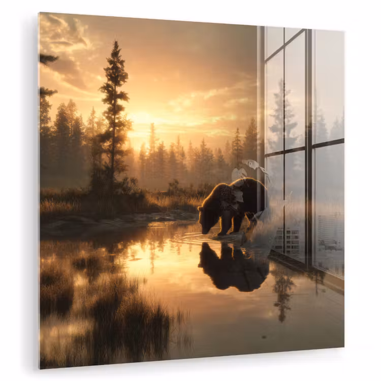 Beer - water - Bos - Ochtendlicht plexiglas 5mm klein -zzzproduct_nieuw