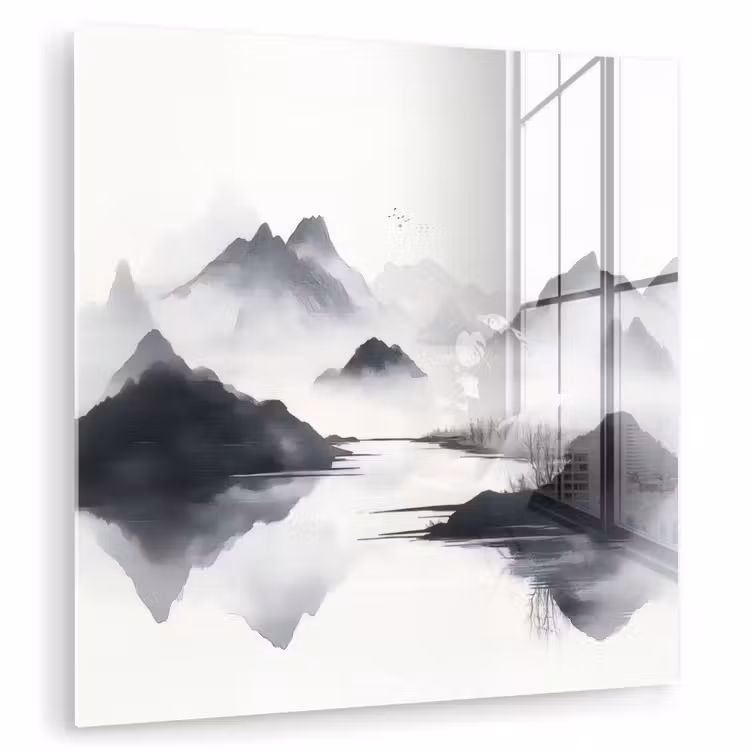 Bergen - Mistig - Water - Wit plexiglas 5mm klein -zzzproduct_nieuw