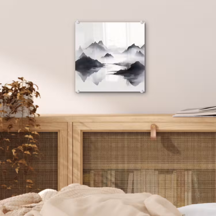 Bergen - Mistig - Water - Wit plexiglas 5mm klein -sfeer4