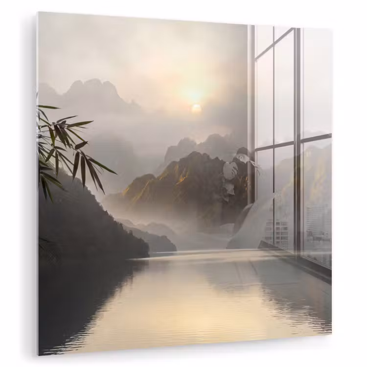Bergen - Water - Mist - Natuur - Landschap plexiglas 5mm klein -zzzproduct_nieuw